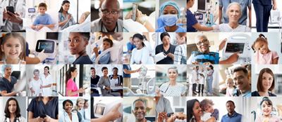 Collage of healthcare professionals and patients