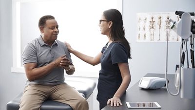 Patient talking with clinician