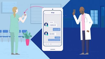 Voalte Mobile application is shown on a smartphone