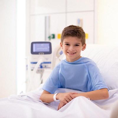 young boy with volara system acute care